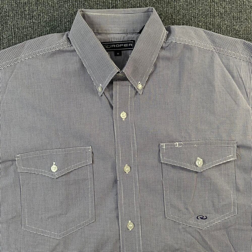 Roper Men’s Long Sleeve Western Shirt Cowboy Bushstopper Purple Gingham Check M